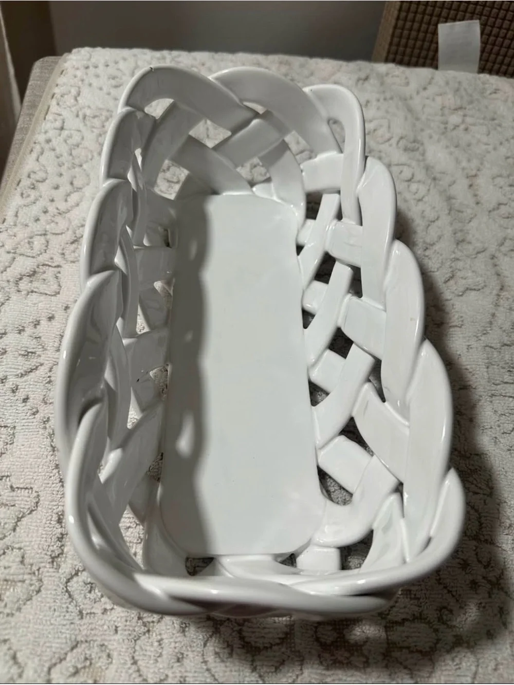 Primo'Gi Italy White Woven Ceramic Bread Basket - Handmade Lattice vintage